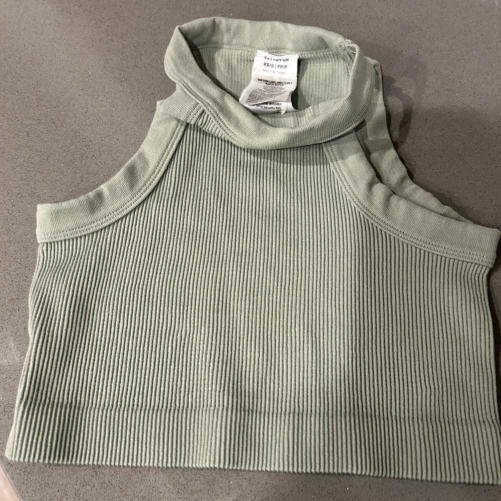 Cotton Sage Green Ribbed Sleeveless Top